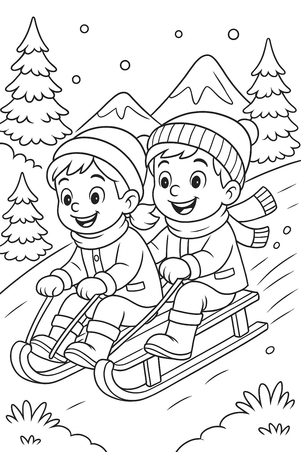 Enfants faisant de la luge