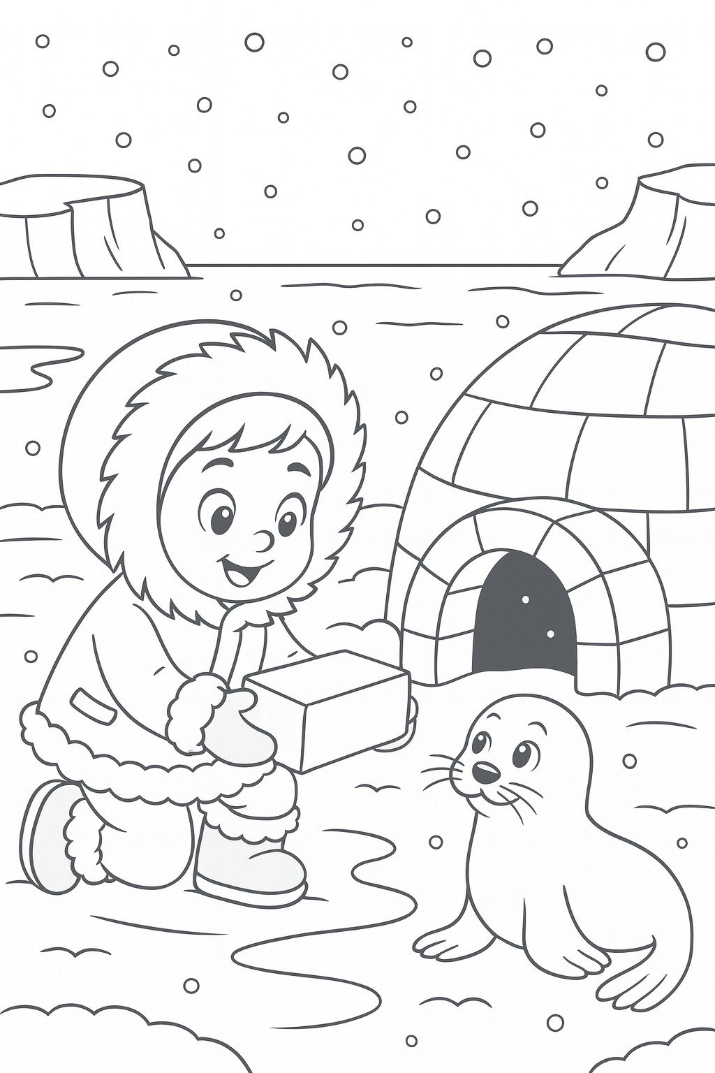 Enfant esquimau fabriquant un igloo