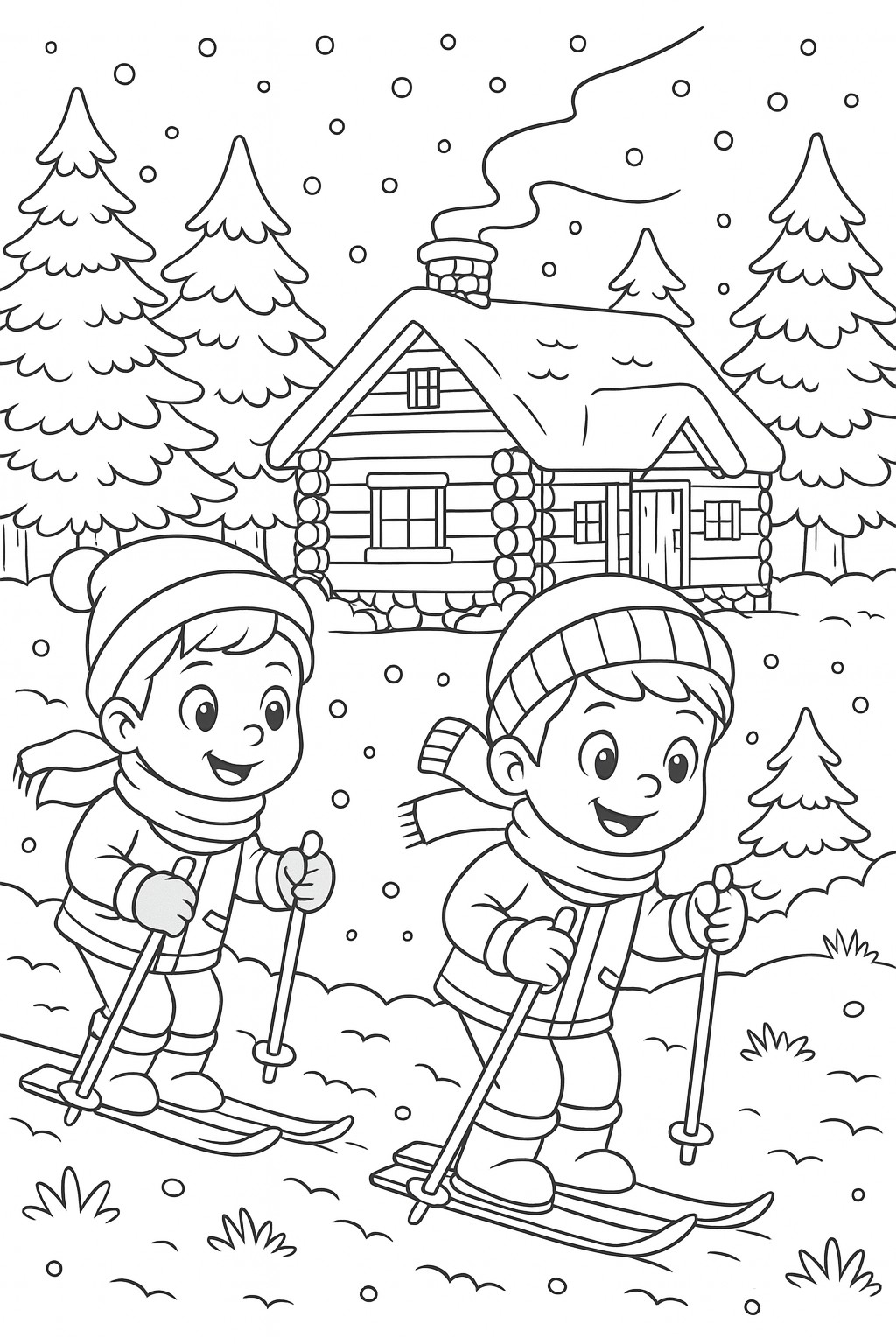 Enfants faisant du ski dans la forêt