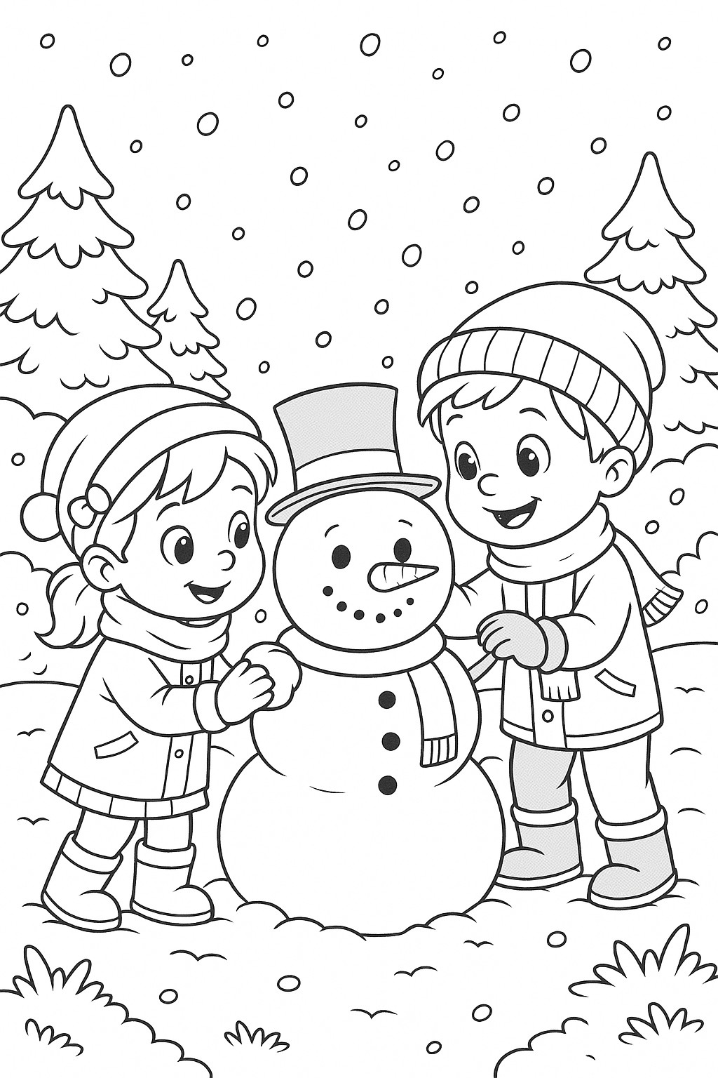 Enfants faisant un bonhomme de neige
