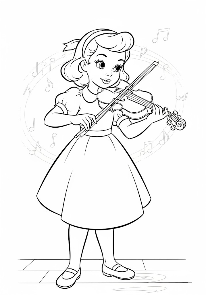 Fille jouant du violon à colorier