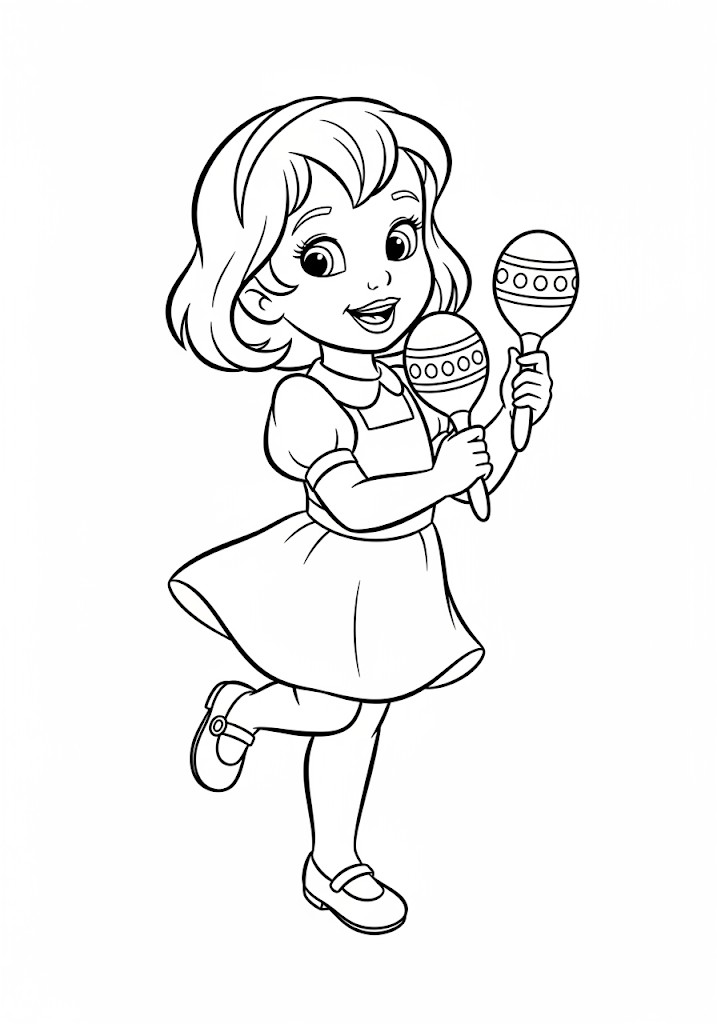 Fille jouant des maracas à colorier