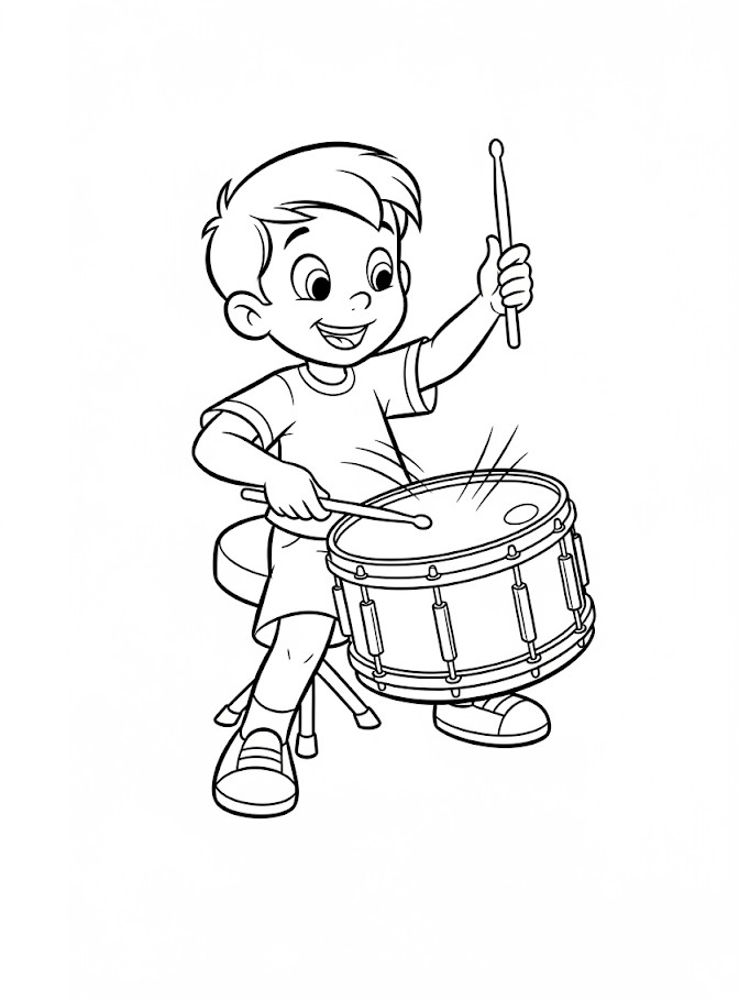 Garçon jouant du tambour à colorier