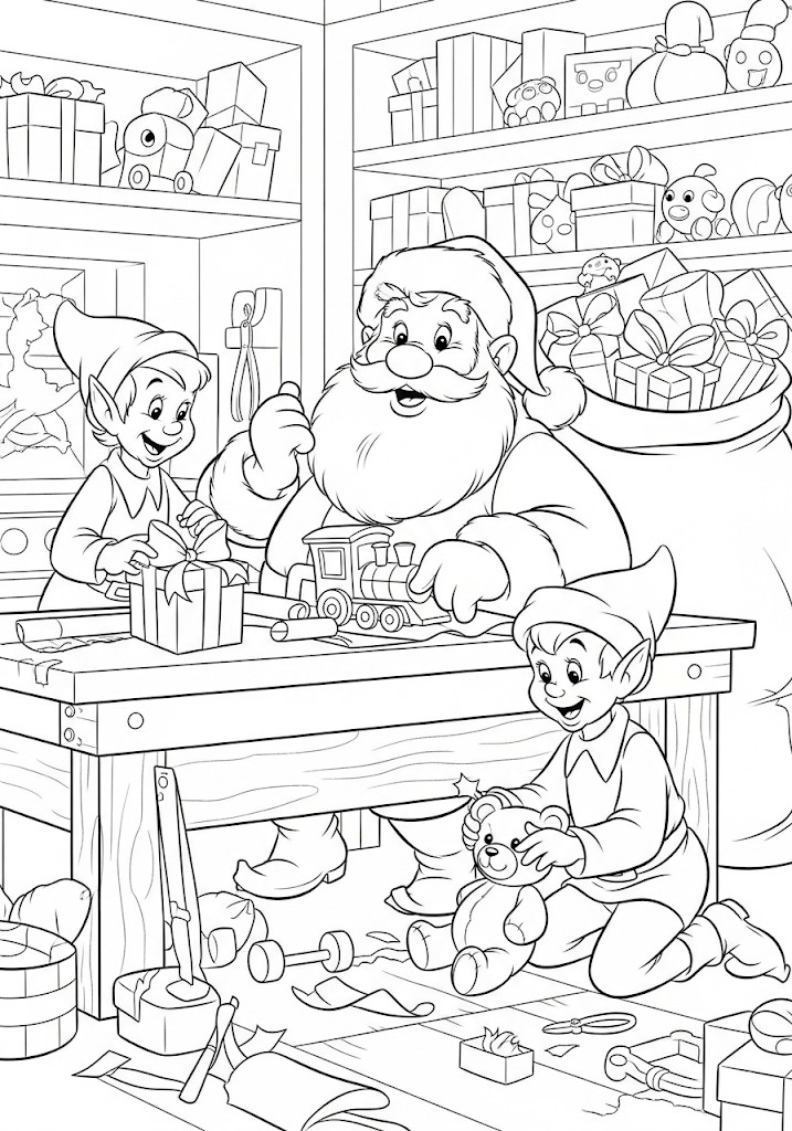 Père Noël fabriquant les cadeaux