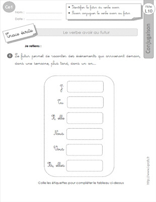 Aperçu fiche 1 : le futur du verbe avoir CE1