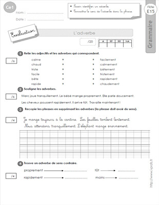 Aperçu fiche 1 : l'adverbe CE1
