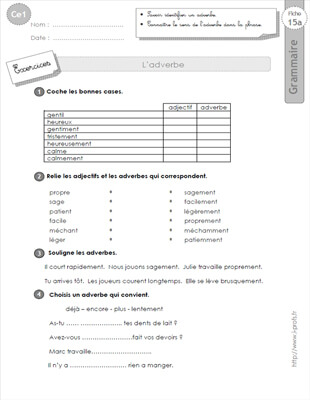 Aperçu fiche 1 : l'adverbe CE1
