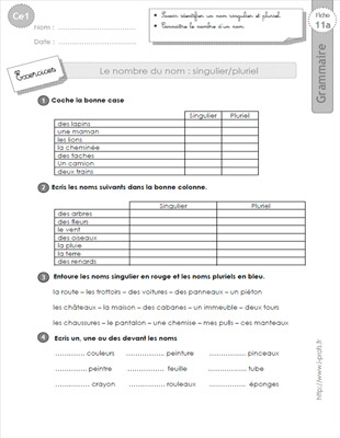 Aperçu fiche 1 : le nombre du nom CE1