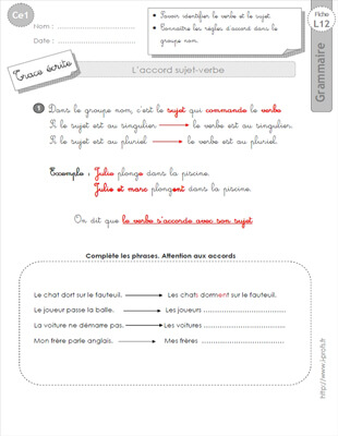 Aperçu fiche 1 : le sujet CE1