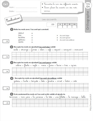 Aperçu fiche 1 : les accents CE1