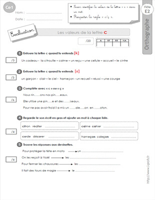 Aperçu fiche 1 : les valeurs de la lettre c CE1