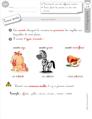 Aperçu fiche 1 : les accents CE1