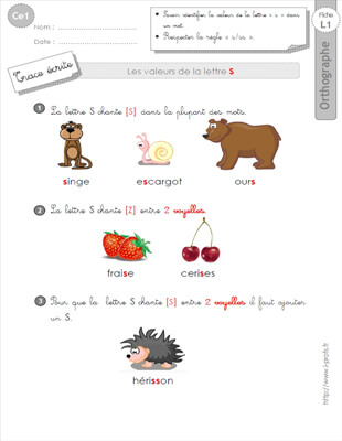 Aperçu fiche 1 : les valeurs de la lettre s CE1
