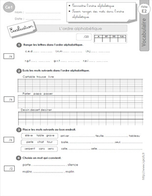 Aperçu fiche 1 : l'ordre alphabétique CE1