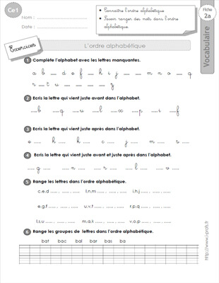 Aperçu fiche 1 : l'ordre alphabétique CE1