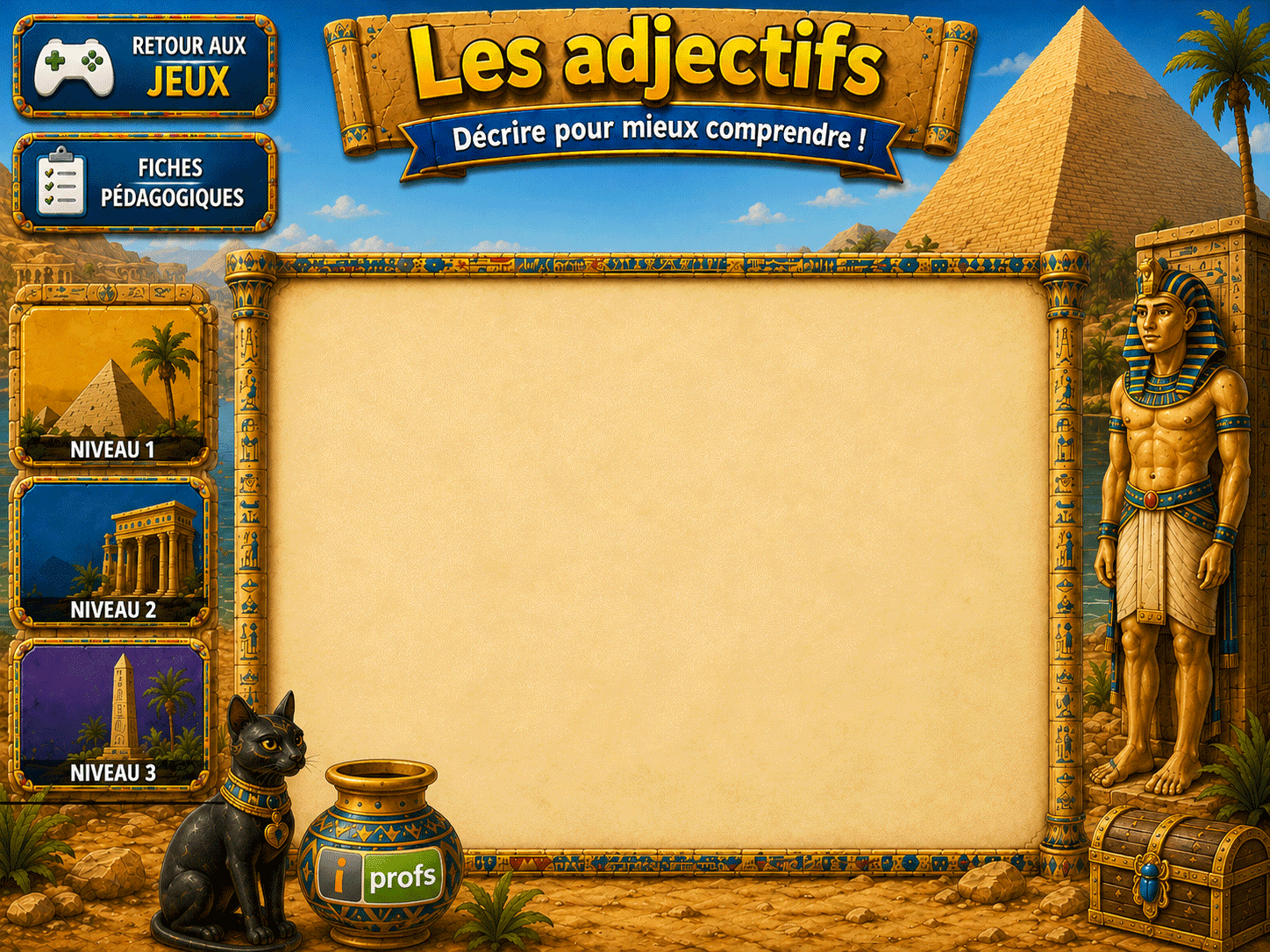 Interface Égypte du jeu Les adjectifs