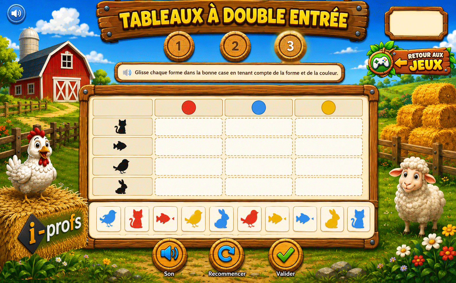 Interface ferme du jeu Tableaux à double entrée